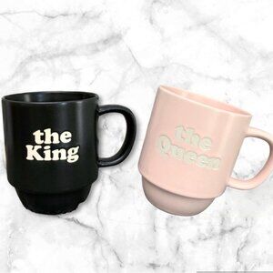 The King and The Queen 2pc mug set black and pink stackable Brand new great gift